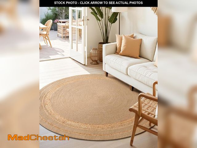 Lot 74-12541353 - DEXI Round Jute Rug Natural Fiber 5x5, Braided Woven Area Rugs No Shed, Soft Neutral Rustic Carpet M...