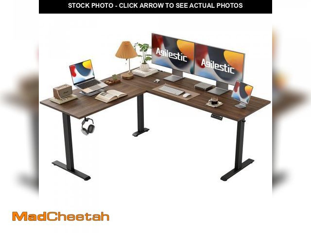 Lot 74-12240752 - Agilestic L Shaped Standing Desk Adjustable Height, Electric Corner Standing Desk, 63 x 55 inch Sit ...
