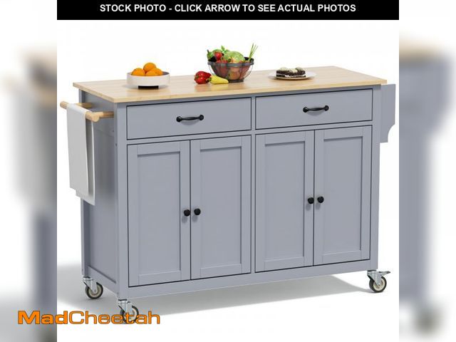 Lot 74-12160119 - Rovibek Large Kitchen Island on Wheels with Storage 54 in Width Mobile Moveable Portable Rolling Woo...