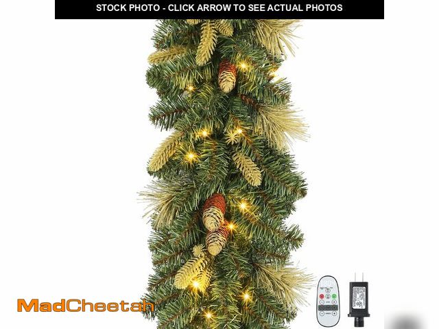 Lot 74-13564309 - SHareconn 9FT Prelit Greenery Christmas Garland with Pine Cones Decorations and Multi-Color LED Ligh...