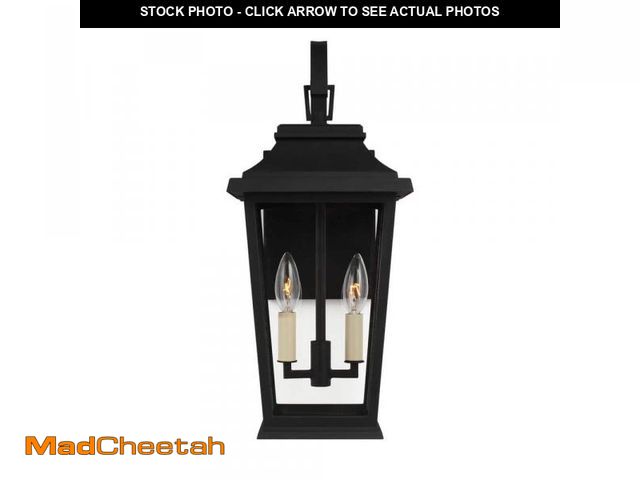 Lot 74-12299724 - Generation Lighting Warren Small 8.5 in. W 2-Light Textured Black Outdoor Wall Mount Lantern with Cl...