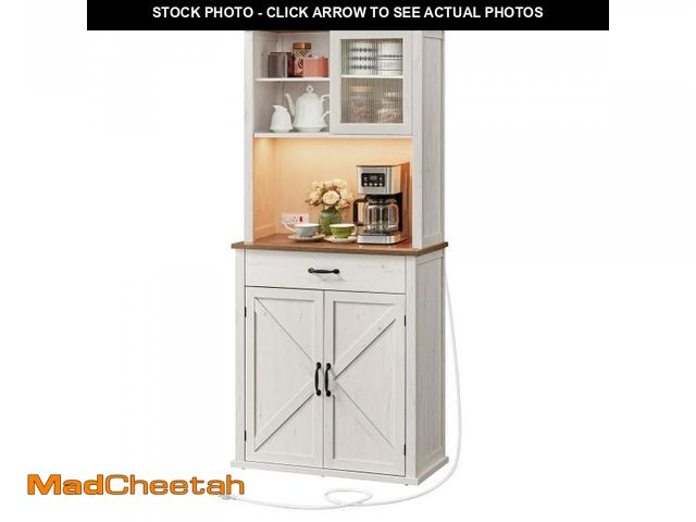 Lot 74-12406389 - VASAGLE 71" Kitchen Pantry Cabinet with Lights and Charging Station, Coffee Bar Cabinet with Doors a...