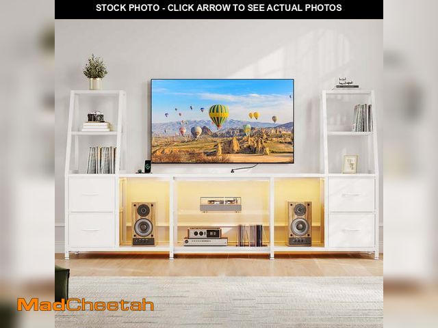 Lot 74-12780411 - Sofanext TV Stand for up to 65 Inch TV, 87" Entertainment Center with Power Outlets &amp; LED Lights...