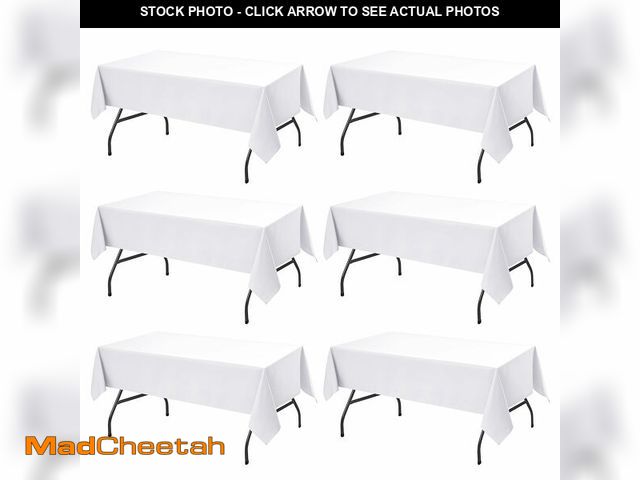 Lot 74-14296068 - Dailyset 6-Pack White Tablecloths for Rectangle Tables, 60 x 102 Inches, Stain-Resistant Polyester F...