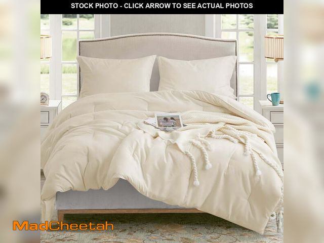 Lot 74-12669985 - (MISSING SHAMS) MERITLIFE Beige Comforter Queen Size Set, Lightweight Plain Bedding Comforters Sets,...