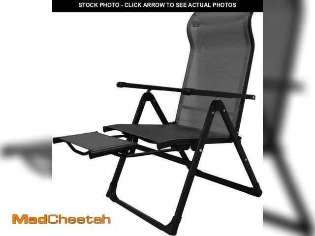 Lot 74-12397770 - Caravan Sports Ergo+ Patio Folding Chair, Gray with Flip Out Footrest, 300 LBS Weight Capacity, 7 Re...