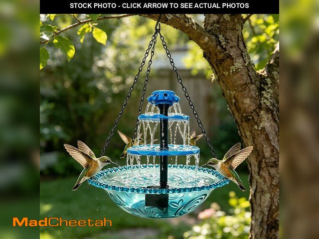 Lot 74-14272500 - Solar Powered Hanging Bird Bath Fountain, 3-Tier Cascading Water Feeder for Hummingbirds Wild Birds[...