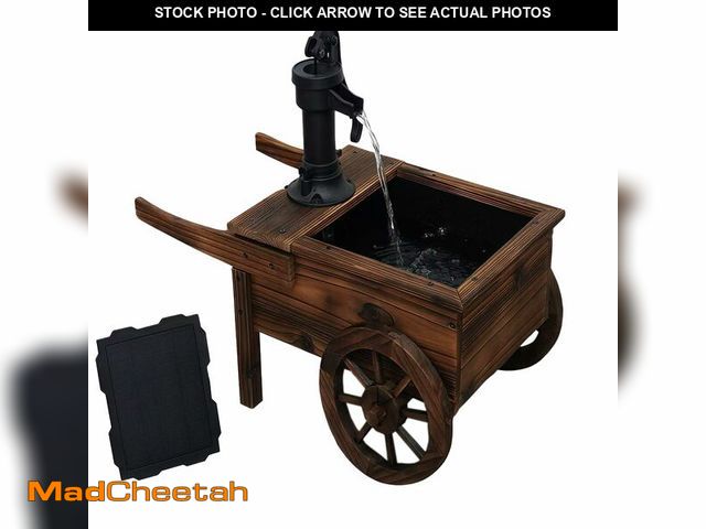 Lot 74-14265344 - Borsynium,Carbonized Wood Outdoor Freestanding Fountain - Movable Vintage Hand Pump Cart, Solar-Powe...