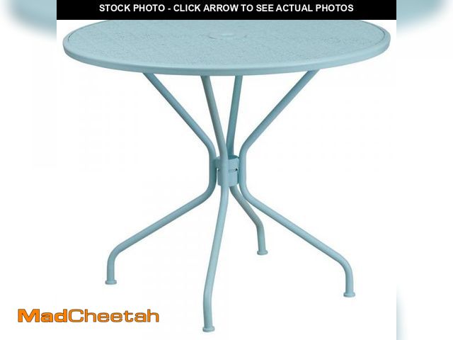 Lot 74-12359783 - Carnegy Avenue Sky Blue Round Metal Outdoor Bistro Table - UNUSED