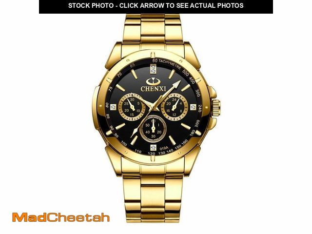 Lot 74-14208052 - DREAMING Q&amp;P Gold Men's Luxury Wrist Watches for Man,Black Face Stainless Steel Classic Business...