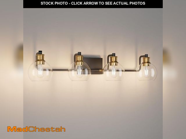 Lot 74-12415623 - Tipace Industrial Bathroom Vanity Lighting Fixtures 4-Lights Vintage Black &amp; Brass Finish with G...