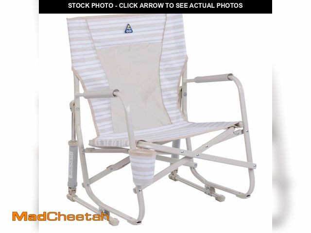 Lot 74-14371194 - GCI Outdoor Beach Rocker Foldable Low Profile Rocking Beach Chair, Neutral Stripe - UNUSED