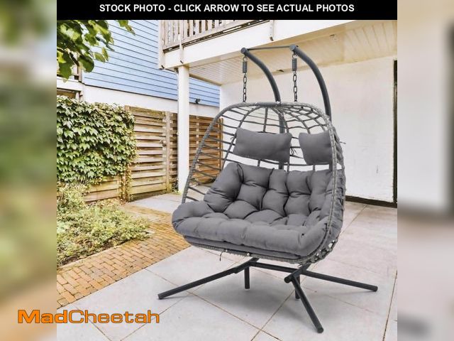 Lot 74-14242291 - Double Swing Egg Chair, Wicker Rattan Hanging Egg Chair for 2, Porch Hammock Swing Loveseat with Thi...