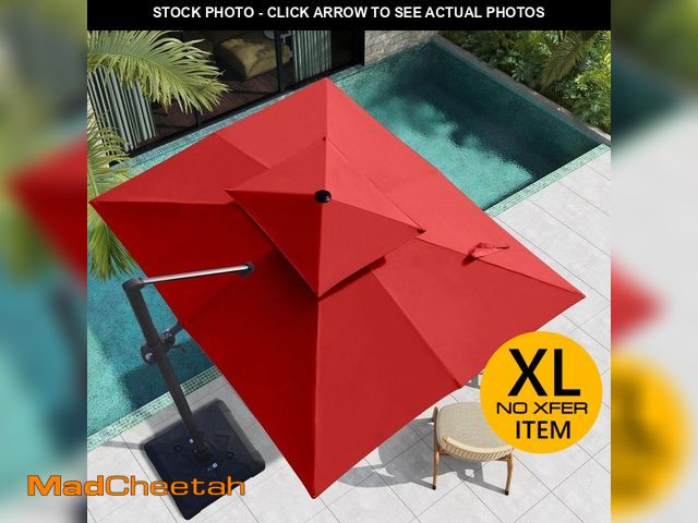 Lot 74-14280236 - Pellebant 11 ft. x 9 ft. Rectangular 2-Tier Top Patio Umbrella with Base in Red, WindProof 360ÃâÃ...
