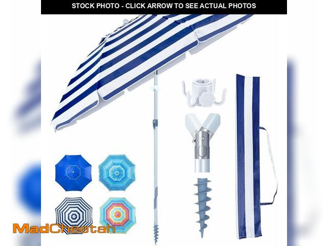 Lot 74-14251087 - Tempera Heavy Duty High Wind Beach Umbrella with Sand Anchor &amp; Carry Bag | Patio Outdoor Umbrell...