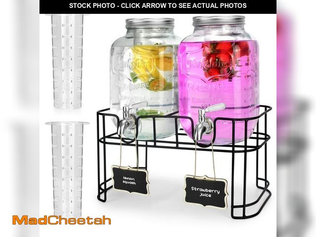 Lot 74-14055243 - 1 Gallon Glass Drink Dispensers For Parties 2PACK.Beverage Dispenser,Glass Drink Dispenser With Stan...