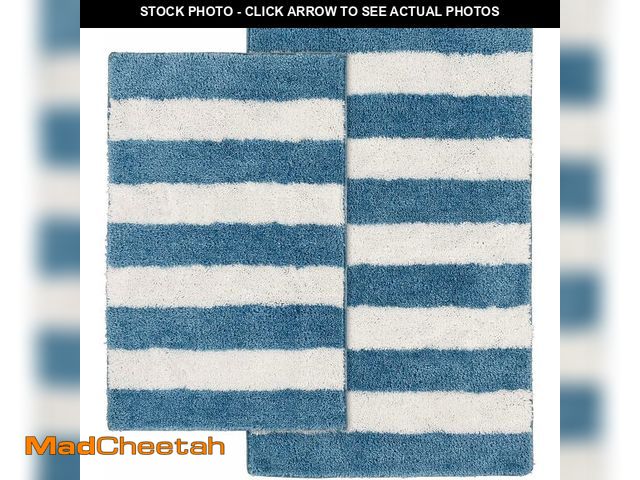 Lot 74-12828919 - Garland Rug Beach Stripe Washable Bath Rug Set - 2-Piece Non-Slip, Soft &amp; Absorbent Bathroom Mat...