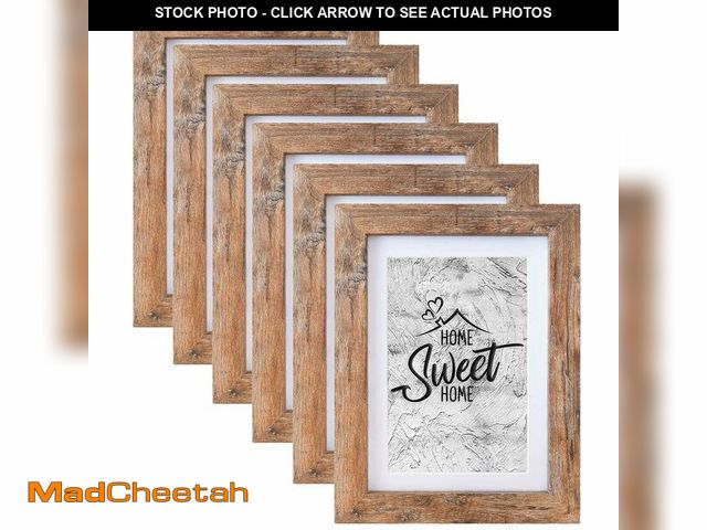 Lot 74-14424466 - Califortree 6-Pack Rustic Brown 5x7 Wood Picture Frame, 4x6 Photo Display with Mat, Shatterproof Ple...