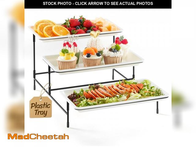 Lot 74-12309360 - Lifewit Plastic 3 Tier Serving Tray for Party Supplies, 12" x 6.5" Crack-Proof Platters for Serving ...