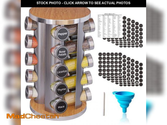 Lot 74-12312301 - Revolving Spice Rack Set with 20 Spice Jars, Kitchen Spice Tower Organizer for Countertop or Cabinet...