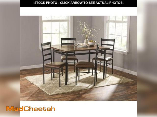 Lot 74-12406113 - Mainstays 5-Piece Wood &amp; Metal Dining Room Set, Canyon Walnut &amp; Black - UNUSED