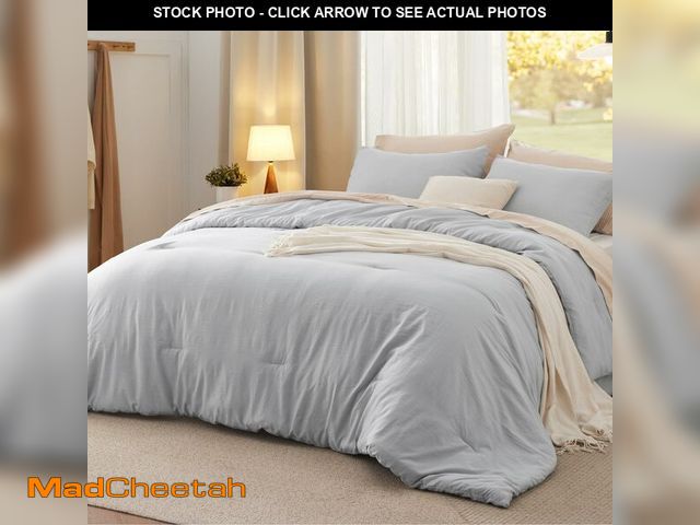 Lot 74-12969845 - Bedsure King Size Comforter Set, Light Grey Soft Prewashed Bedding for All Seasons, 3 Pieces GentleS...
