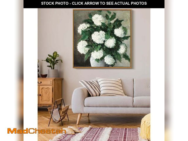Lot 74-12888963 - Drsoum Large 24x24in Natural Framed Vintage Hydrangeas Canvas Wall Art Flower Classic Wall Prints Mo...