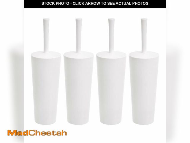 Lot 74-13802233 - Basics Toilet Brush and Holder Set, Heavy-Duty Bristle Scrub Brushes with Non-Slip Handle, White, 4-...