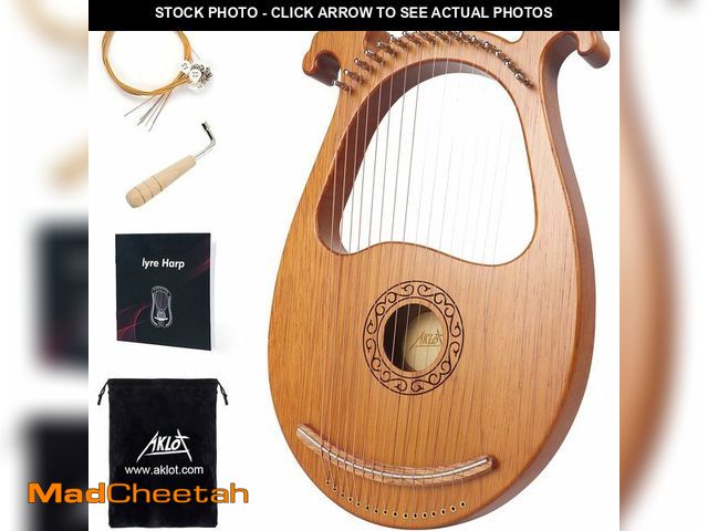 Lot 74-13776766 - AKLOT 16 String Lyre Harp Deer Smile lyras Harps Mahogany Body and Copper Saddle with Tuning Wrench,...