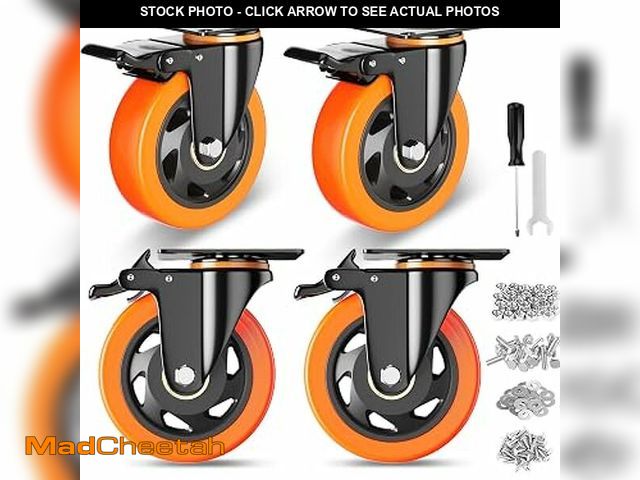 Lot 74-14319374 - VEVOR Caster Wheels, 5 in. Swivel Plate Casters, (Set of 4) with Security A/B Locking No Noise PVC W...
