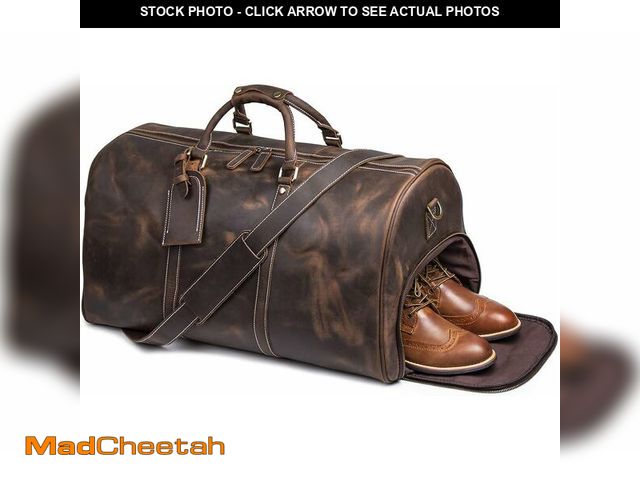 Lot 74-12806425 - Leathfocus Leather Travel Luggage Bag, Mens Duffle Retro Carry on Handbag(Dark Browm, 24 Inch) - UNU...