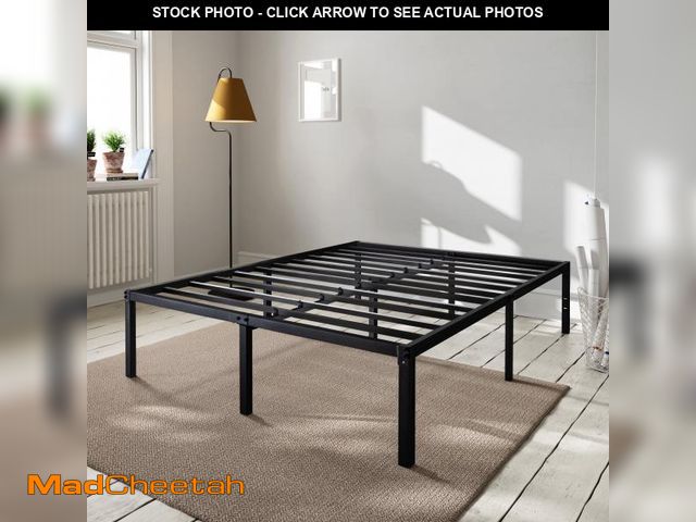 Lot 74-12402215 - Amolife Heavy Duty Queen Size Metal Platform Bed Frame with 16.5'' Large Under Bed Storage Space, Bl...