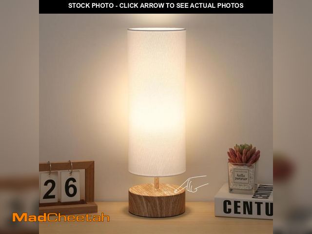 Lot 74-12303975 - Bedside Table Lamp, 3 Way Touch Control Table Lamp with Wood Grain Base, Dimmable Nightstand Lamp wi...