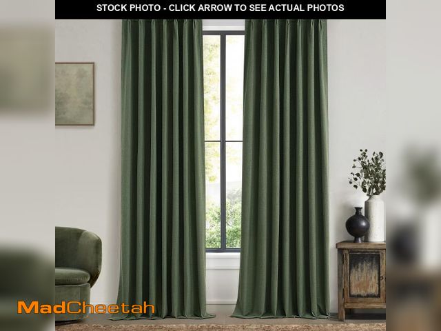 Lot 74-12305373 - Dark Academia Decor Olive Green Textured Blackout Curtains Panels 108 Inches Lengh Large Window Extr...