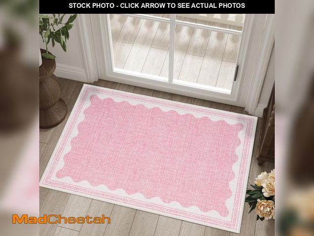 Lot 74-12112632 - CAREMEE Scalloped Rug 2x3 Rugs for Entryway, Solid Pink Rug for Bedroom Girls, Small Washable Rugs N...