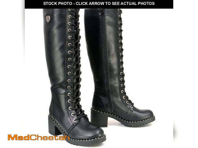 Lot 74-12827997 - (SOME DAMAGE ) Milwaukee Leather MBL9442 Women's Black Lace-Up Tall Biker Fashion Boots with Platfor...