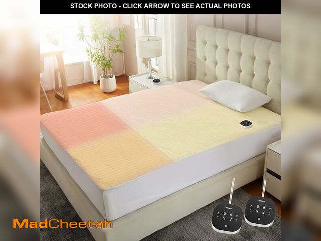 Lot 74-13584468 - Bwarm Multizone Heated Mattress Pad King, Electric Mattress Pad Sherpa Fleece Bed Warmer with 9 Heat...