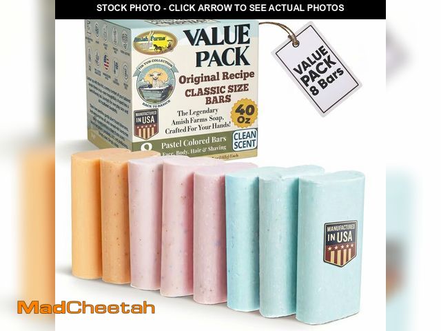 Lot 74-14330986 - Amish Farms Soap 8-Bar Value Pack Ã¢â¬â Easy-Grip Hydrating Bars (5 oz Each, 2.5 lb) USA Made for...