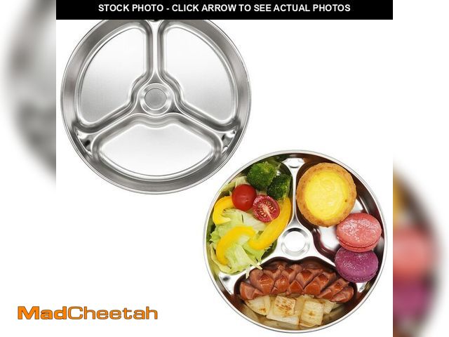 Lot 74-12604518 - Korean Stainless Steel Divided Round Plates, Little Kids Toddlers Babies Tray, BPA Free, Diet Contro...