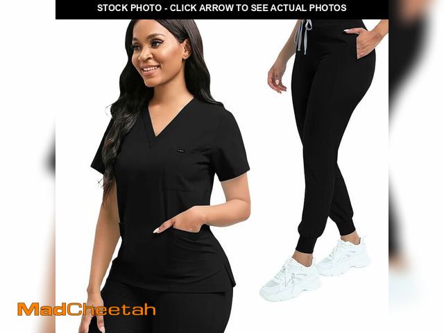 Lot 74-14274467 - YEZEX Scrubs for Women Set, Women's V-Neck Top &amp; Jogger Scrub Pants, Nursing Uniform Scrubs Set ...
