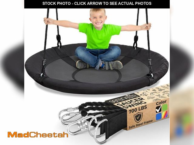 Lot 74-12665281 - SereneLife 40 Inch Giant Outdoor Saucer Tree Swing with Hang Kit and Center Spinner - Round Hanging ...