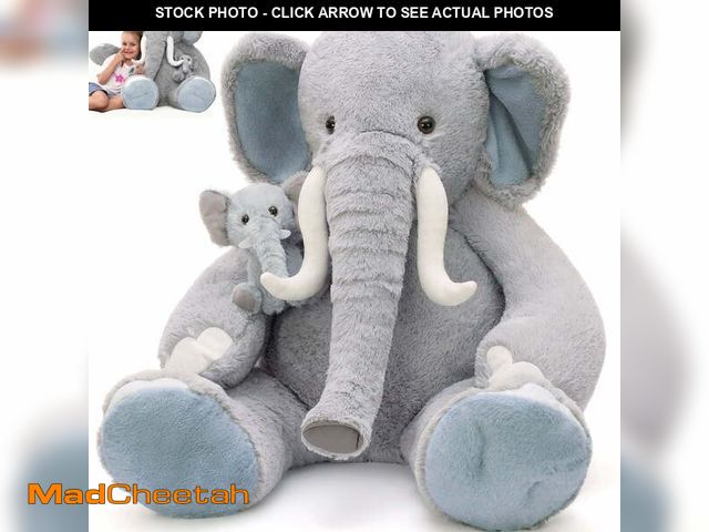 Lot 74-14351095 - MorisMos 39" Elephant Stuffed Animal, Large Gray Elephant Stuffed Animal with Baby Plush Toys - UNUS...