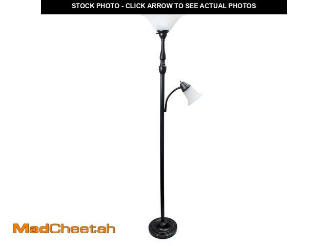 Lot 74-12685045 - Lalia Home 71 in. Restoration Bronze and White Torchiere Floor Lamp with 1 Reading Light Marble Glas...