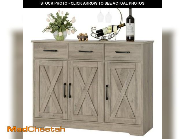 Lot 74-12473871 - Homfa 42.5Ã¢â¬ËÃ¢â¬ Kitchen Buffet Sideboard Cabinet  3 Drawers Farmhouse Barn Doors Wood Coffee ...