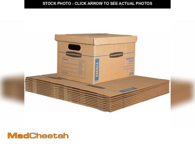 Lot 74-13733561 - Bankers Box Small Classic Moving Box 10 Pack, Reinforced Handles, Tape-Free Assembly, Box with Lid, ...