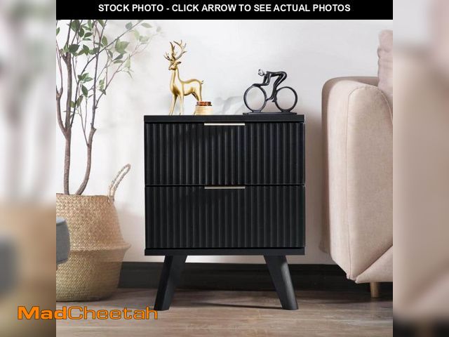 Lot 74-12517644 - ATHMILE Black Wooden 2-Drawer Waveform Nightstand /Bedside Table(15. 74 in. W x 15. 74 in. D x 21. 6...