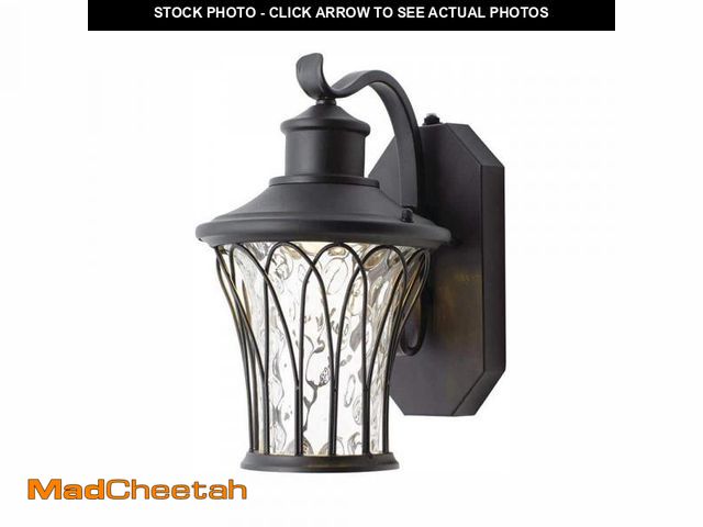 Lot 74-12492037 - Home Decorators Collection Avia Falls 12.13 in. Black Dusk to Dawn Small LED Outdoor Wall Light Fixt...
