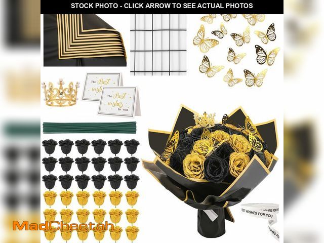 Lot 74-13546918 - Ovveroche 36 PCS Glitter Roses Bouquet Kit, Black, Gold Sparkling Flower Arrangement with Stems, But...