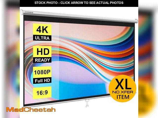 Lot 74-13056094 - SPECSTAR 100 Inch Manual Pull Down Projector Screen, 16:9 HD Retractable Projector Screens for Movie...