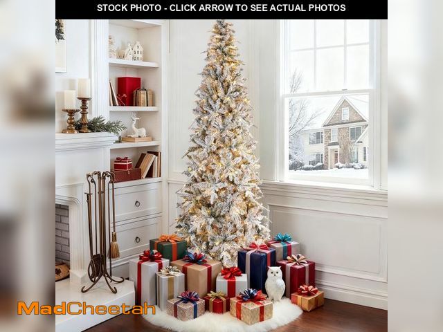 Lot 74-12514102 - Qunler 7ft Pre-Lit Snow Flocked Artificial PE+PVC Christmas Tree with 350 Warm White 8 Modes LED Lig...